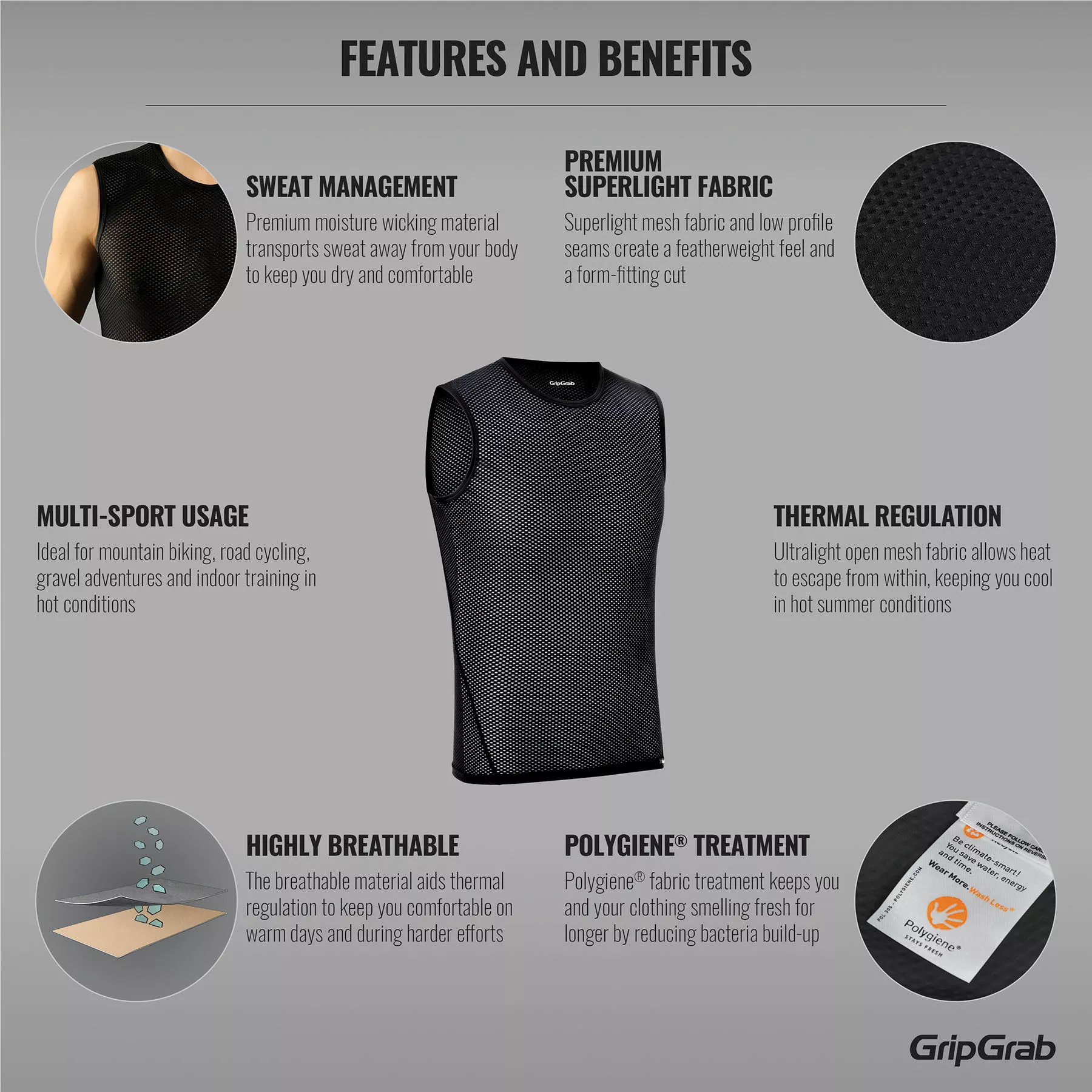 GripGrab Ultralight Mesh Baselayer (ärmellos, 3er Pack) 6 GripGrab Ultralight Mesh Baselayer (ärmellos, 3er Pack) – Bild 4